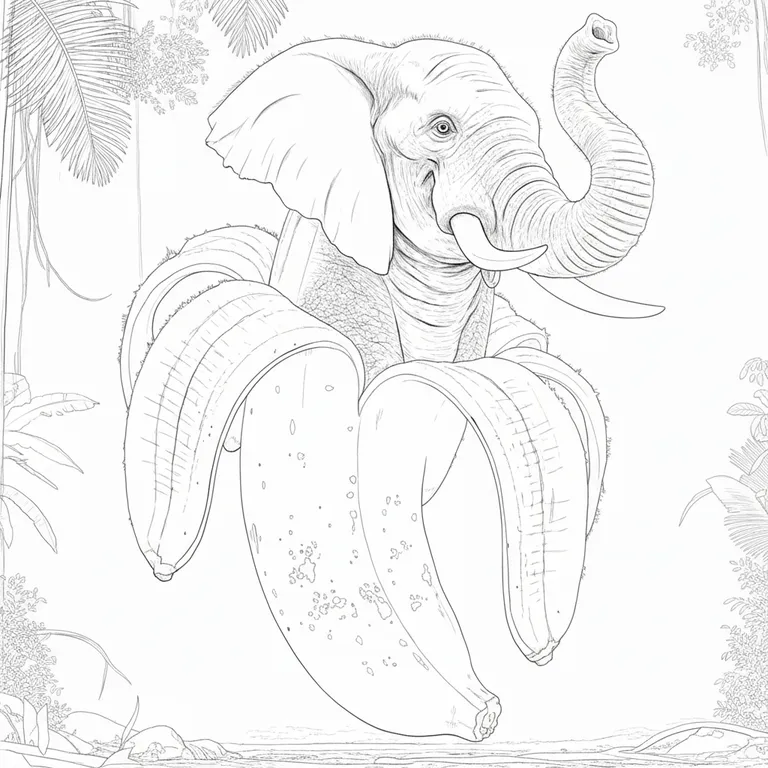 Elephantuchi Bananuchi Coloring Page