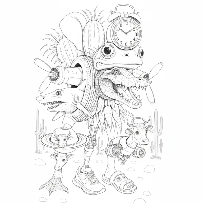 La vaca Trippa troppa Bombini Gusini Tralala Lirilira Tung Tung Sahur boneka Tung Tung tralalelo cappuccino assasine Trippi troppa Crocodina fruli frulia Coloring Page